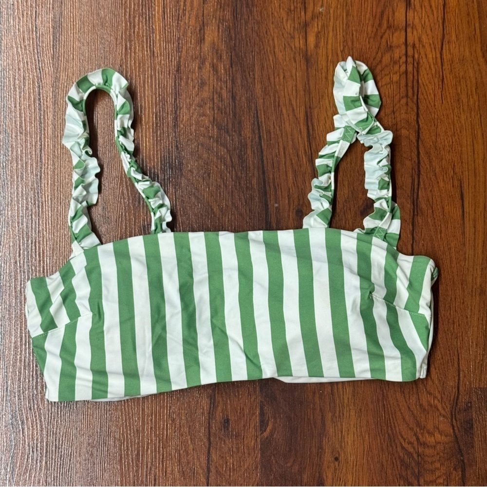 Aerie Green White Striped Bikini Top Large